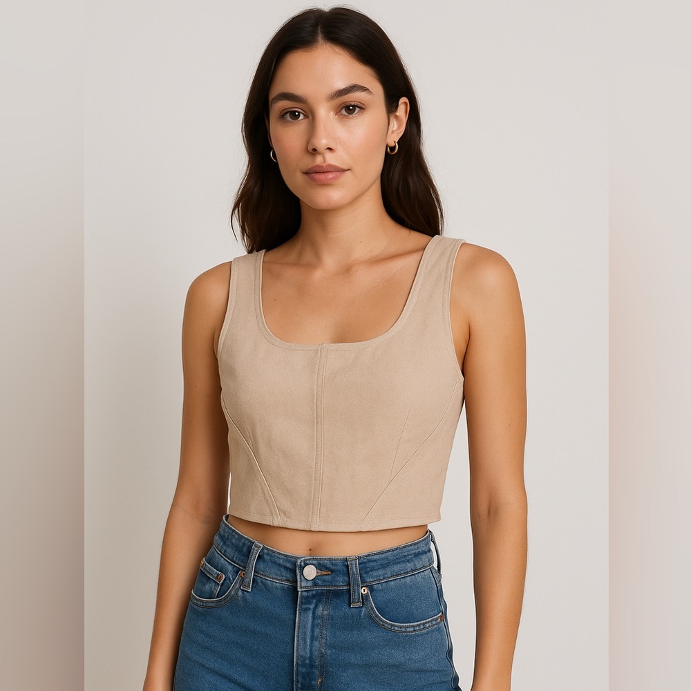 Tan Cropped corset style Top